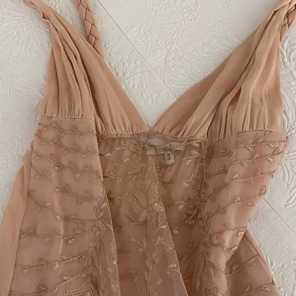 La Perla glamorous pale pink w/ivory lace braided shoulder straps nightdress